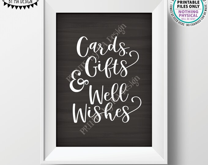 Cards Gifts and Well Wishes Sign, Cards & Gifts, Graduation Party, Wedding, Retirement, Birthday, PRINTABLE 5x7” Chalkboard Style Sign <ID>