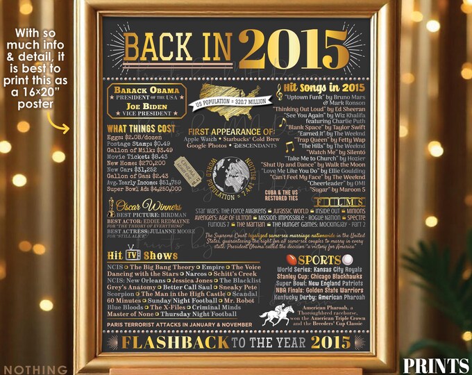 Back in 2015 Poster Board, Flashback to 2015, Remember the Year 2015, USA History from 2015, PRINTABLE 16x20” Sign <ID>