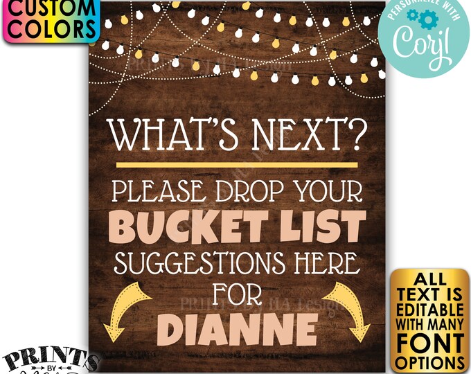 Editable Bucket List Sign, Custom PRINTABLE 8x10/16x20” Rustic Wood Style Bucket List Suggestions Sign <Edit Yourself with Corjl>