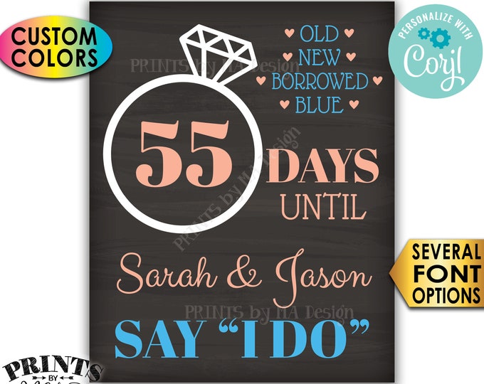 Wedding Countdown Sign, Days Until They Say I Do, Shower, Engagement Party, PRINTABLE Chalkboard Style Sign <Edit Yourself with Corjl>
