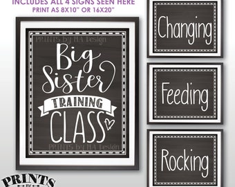 Baby #2 Pregnancy Announcement, Big Sister Training Class Photo Props, We're Pregnant, 4 Chalkboard Style PRINTABLE 8x10/16x20” Signs <ID>