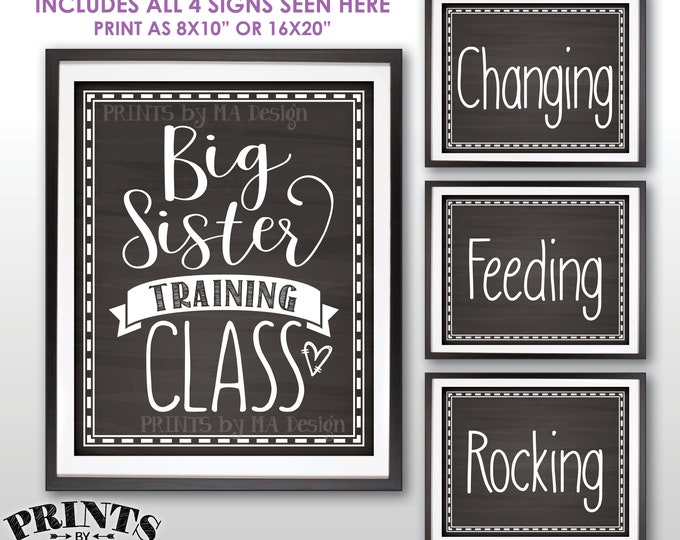 Baby #2 Pregnancy Announcement, Big Sister Training Class Photo Props, We're Pregnant, 4 Chalkboard Style PRINTABLE 8x10/16x20” Signs <ID>