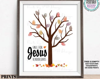 Fall Fingerprint Craft, Fall For Jesus, Sunday School Activity, Church Art, Autumn Leaves, Tree Handprint, 8x10" Digital PRINTABLE File <ID>