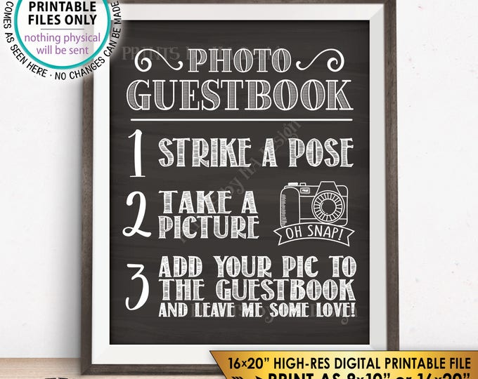 Photo Guestbook Sign Add photo to the Guest Book Sign, Birthday Sign, Chalkboard Style PRINTABLE 8x10/16x20” Instant Download Guestbook Sign