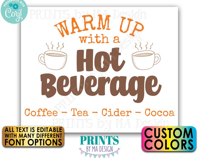 Editable Hot Beverage Sign, Mug of Cocoa, Hot Chocolate Drink, All Text Custom PRINTABLE 8x10/16x20” Sign <Edit Yourself w/Corjl>