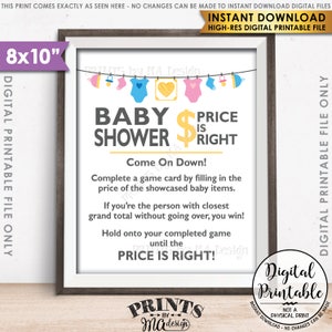O preço é certo Placa de jogo para chá de bebê, Adivinhe a atividade de preços, Placa de jogo de preço, Chuveiro neutro de gênero, 8 x 10 ”download instantâneo para impressão