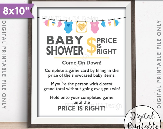 Price is Right Baby Shower Game Sign, Guess the Prices Activity, Price Game Sign, Gender Neutral Shower, 8x10” Printable Instant Download
