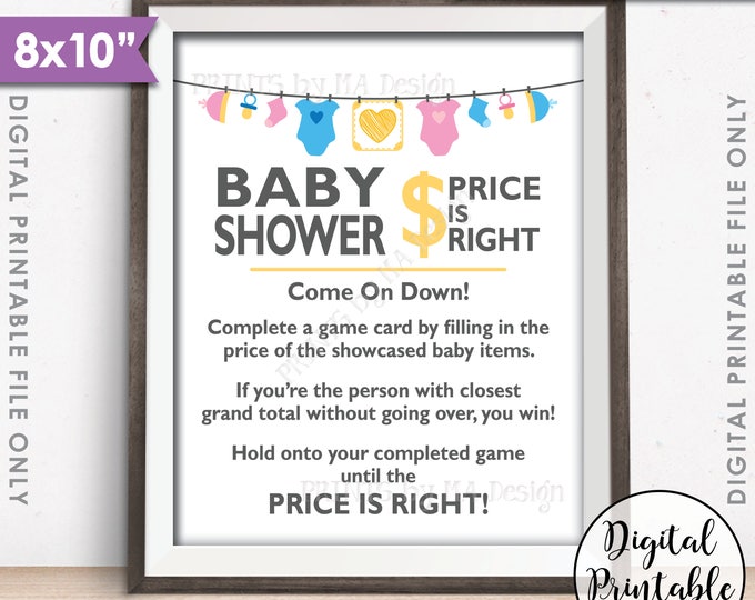 Price is Right Baby Shower Game Sign, Guess the Prices Activity, Price Game Sign, Gender Neutral Shower, 8x10” Printable Instant Download