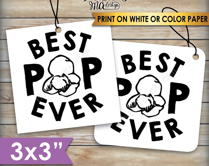 Best Pop Ever Popcorn Tags, Father's Day Gift Cards, Popcorn Favors, Dad, Daddy, Grandpa, Papa, 3x3" tags on 8.5x11" PRINTABLE Sheet <ID>