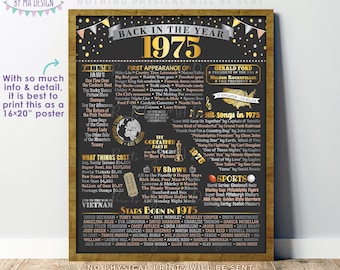 Back in the Year 1975 Poster Board, Remember 1975 Sign, Flashback to 1975 USA History from 1975, PRINTABLE 16x20” Sign <ID>
