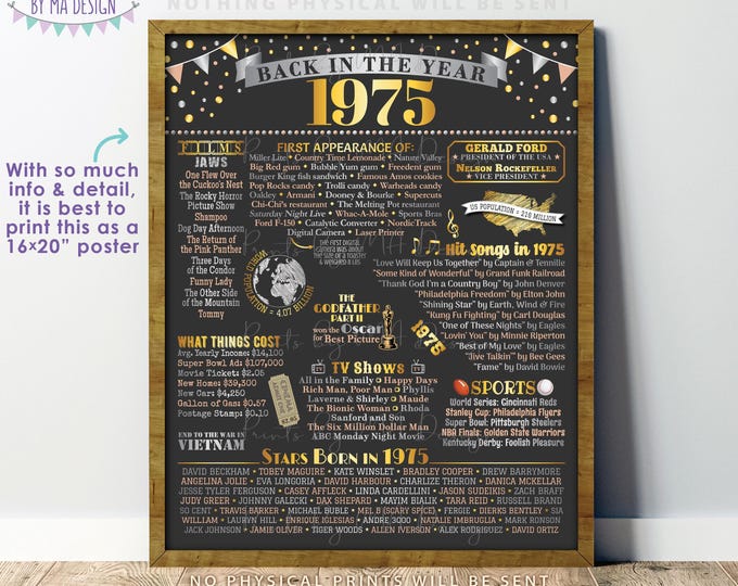 Back in the Year 1975 Poster Board, Remember 1975 Sign, Flashback to 1975 USA History from 1975, PRINTABLE 16x20” Sign <ID>
