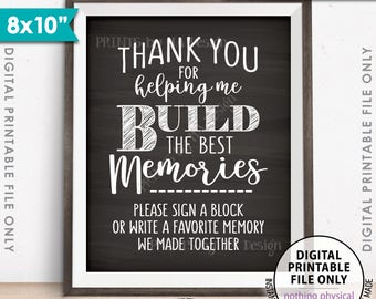 Sign a Block Sign, Thank You for Helping Me Build Memories, Retirement, Graduation Party, PRINTABLE 8x10” Chalkboard Style Memory Sign <ID>