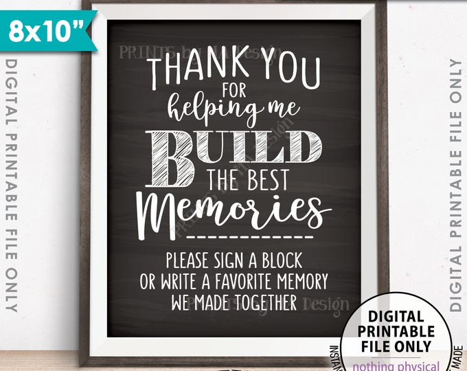 Sign a Block Sign, Thank You for Helping Me Build Memories, Retirement, Graduation Party, PRINTABLE 8x10” Chalkboard Style Memory Sign <ID>