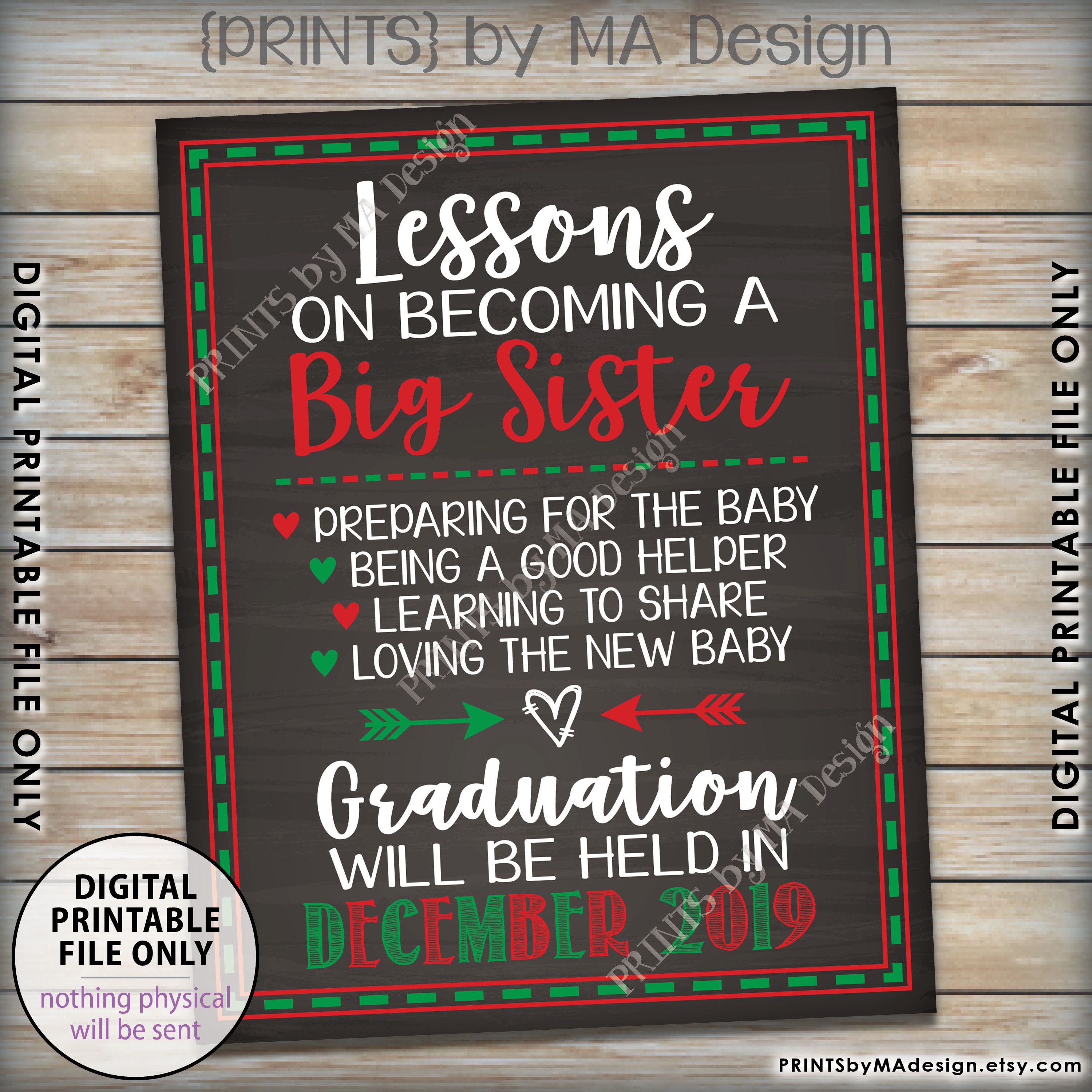 sister announcement pregnancy printable promotion chalkboard graduation lessons 8x10 16x20
