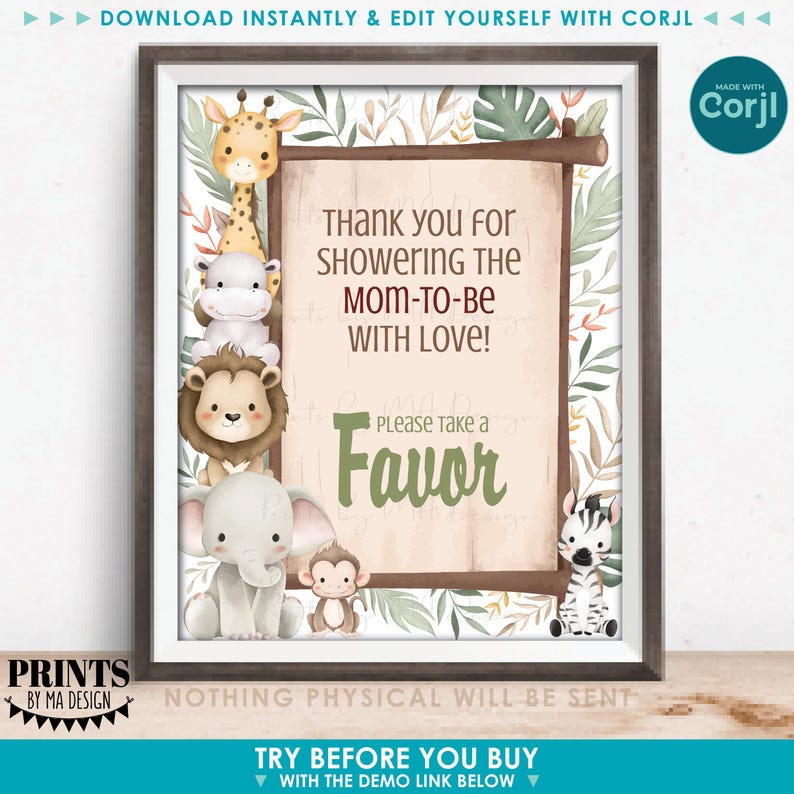 Bearbeitbares Schild im Aquarellstil mit Baby-Tieren, Babyparty, individueller Text wählbar, druckbares Schild (8x10/16x20 Zoll) <Selbst bearbeiten mit Corjl> Bild 2