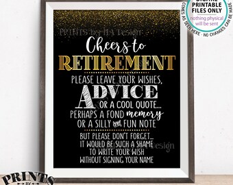 Cheers to Retirement Party Sign, Leave Your Wish, Advice, Memory for the Retiree Celebration, PRINTABLE Black & Gold 8x10/16x20" Sign <ID>