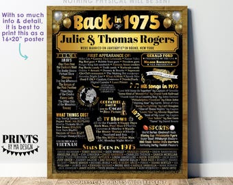 Back in the Year 1975 Anniversary Sign, Golden Anniversary Party Decoration, Gift, Custom PRINTABLE 16x20” Flashback to 1975 Poster Board