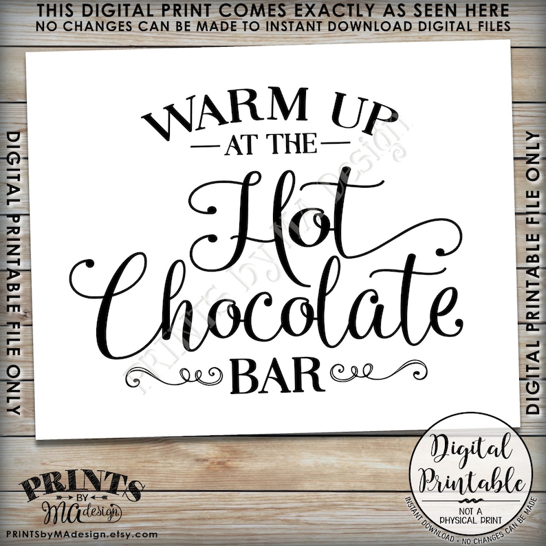 Warm Up at the Hot Chocolate Bar Hot Chocolate Bar Sign Holiday Party Hot Cocoa Sign PRINTABLE 8x1016x20\u201d Sign