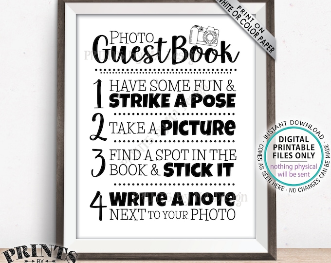 Photo Guestbook Sign, Guest Book Wedding Sign, Birthday Party, Graduation Memorybook, Retirement Scrapbook, PRINTABLE 8x10/16x20” Sign <ID>