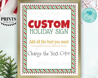 Custom Holiday Sign, Christmas Elf, Candy Cane Stripes, Choose Your Text, Create ONE PRINTABLE 8x10/16x20” Xmas Sign <Edit Yourself w/Corjl>