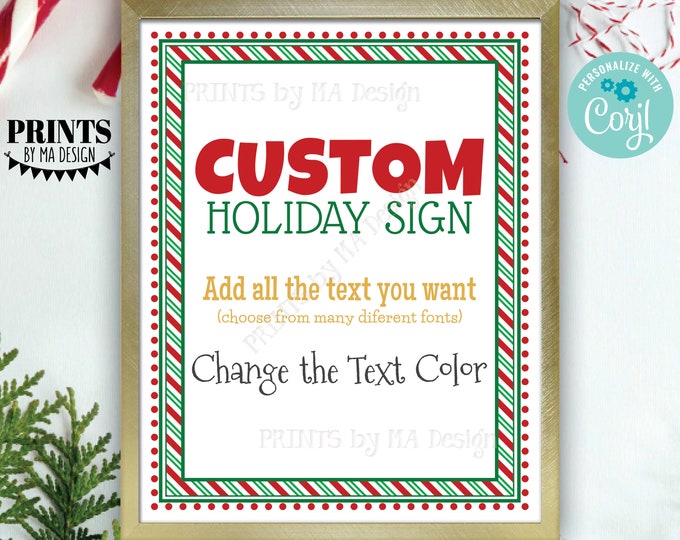 Custom Holiday Sign, Christmas Elf, Candy Cane Stripes, Choose Your Text, Create ONE PRINTABLE 8x10/16x20” Xmas Sign <Edit Yourself w/Corjl>