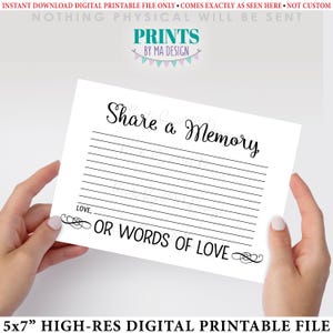 Een geheugenkaart delen, herinneringen delen, een herinnering schrijven, laat een herinnering achter, herdenkingskaart, AFDRUKBAAR 5 x 7" digitaal bestand <ID>