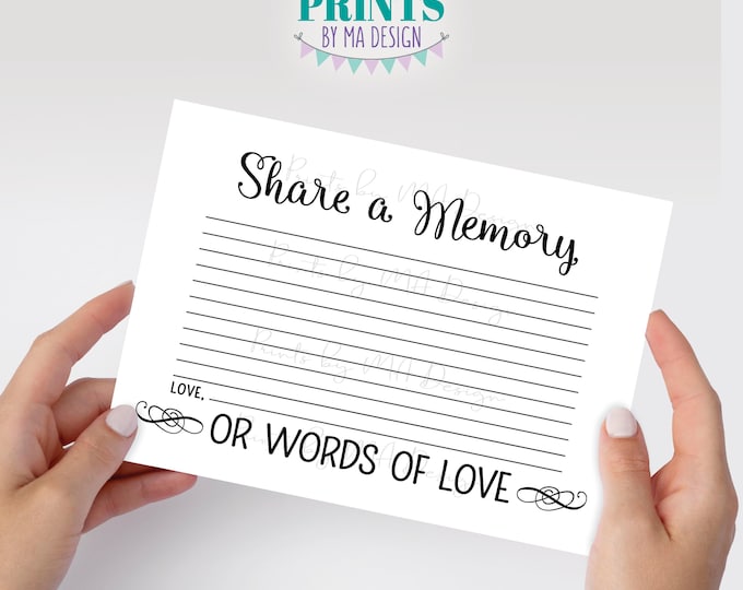 Share a Memory Card, Share Memories, Write a Memory, Please Leave a Memory, Memorial Card, PRINTABLE 5x7" Digital File <ID>