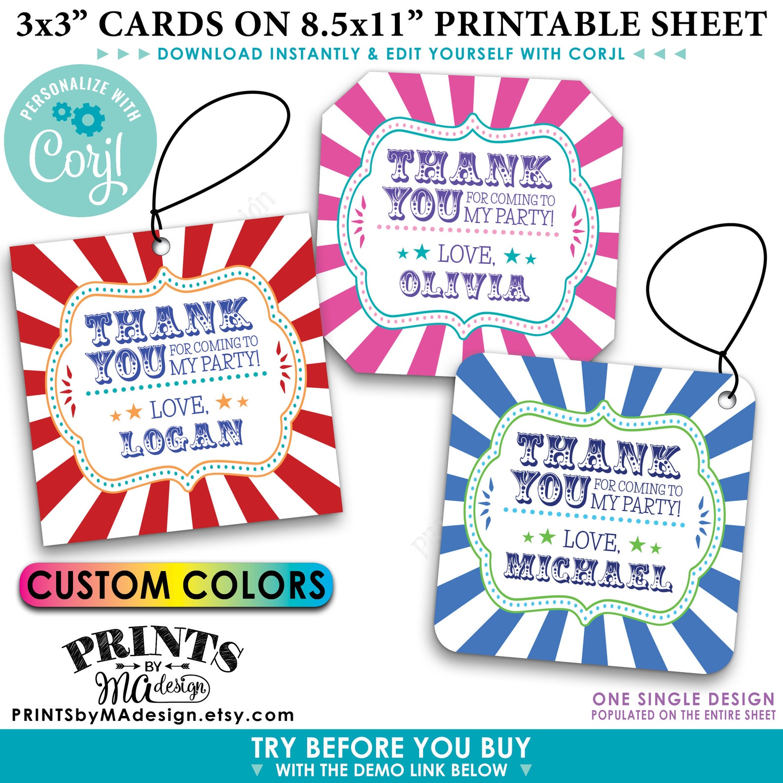 Carnival Birthday Thank You Tags Carnival Themed Party - Etsy