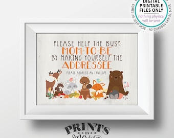 Address an Envelope Sign, Help the Mom-to-Be Address an Envelope, Forest Friends, PRINTABLE 5x7” Woodland Animal Theme Baby Shower Sign <ID>