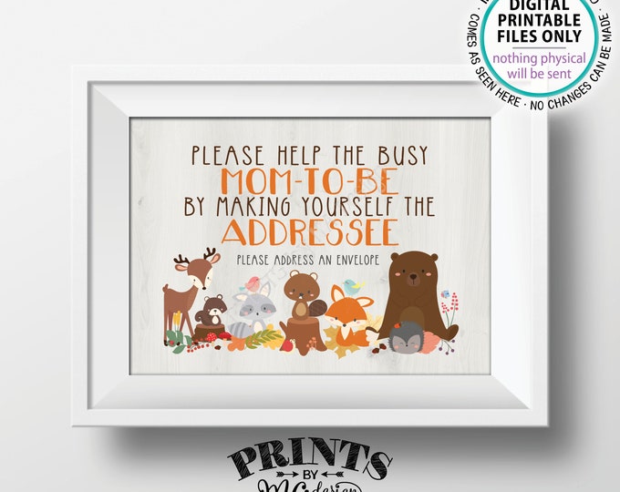 Address an Envelope Sign, Help the Mom-to-Be Address an Envelope, Forest Friends, PRINTABLE 5x7” Woodland Animal Theme Baby Shower Sign <ID>