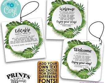 Tropical Wedding Tags, Destination Wedding Hotel Labels, Beach Welcome Bag, 3" Cards on a PRINTABLE 8.5x11" File <Edit Yourself w/Corjl>