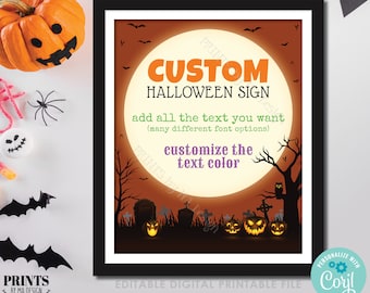 Custom Halloween Sign, Halloween Party, Spooky Moon Bats, One PRINTABLE 8x10/16x20” Portrait Sign, Choose Your Text <Edit Yourself w/Corjl>
