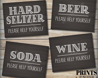 Beverage Station Signs, Please Help Yourself to Beer Wine Hard Seltzer Soda, Alcohol Drinks, 4 PRINTABLE 8x10” Chalkboard Style Signs <ID>