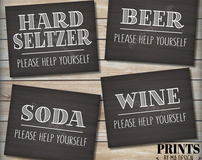 Beverage Station Signs, Please Help Yourself to Beer Wine Hard Seltzer Soda, Alcohol Drinks, 4 PRINTABLE 8x10” Chalkboard Style Signs <ID>