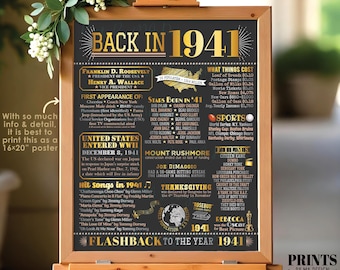 Back in 1941 Poster Board, Remember the Year 1941 Sign, Flashback to 1941 USA History from 1941, PRINTABLE 16x20” Sign <ID>