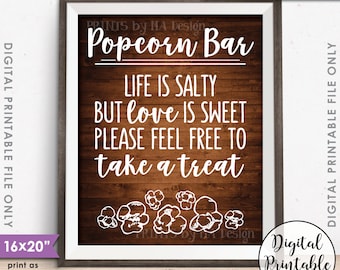 Popcornbarbord, Het leven is zout maar de liefde is zoet, popcornbruiloftbord, Neem een ​​traktatie, houtstijl 8x10/16x20" Direct te downloaden printbaar bestand