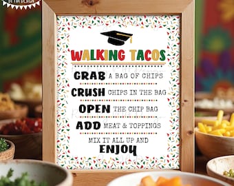 Walking Tacos Graduation Party Sign, Grad Party Taco Bar Sign, Fiesta Cinco de Mayo, PRINTABLE 8x10/16x20” Tacos Sign, Confetti Border <ID>