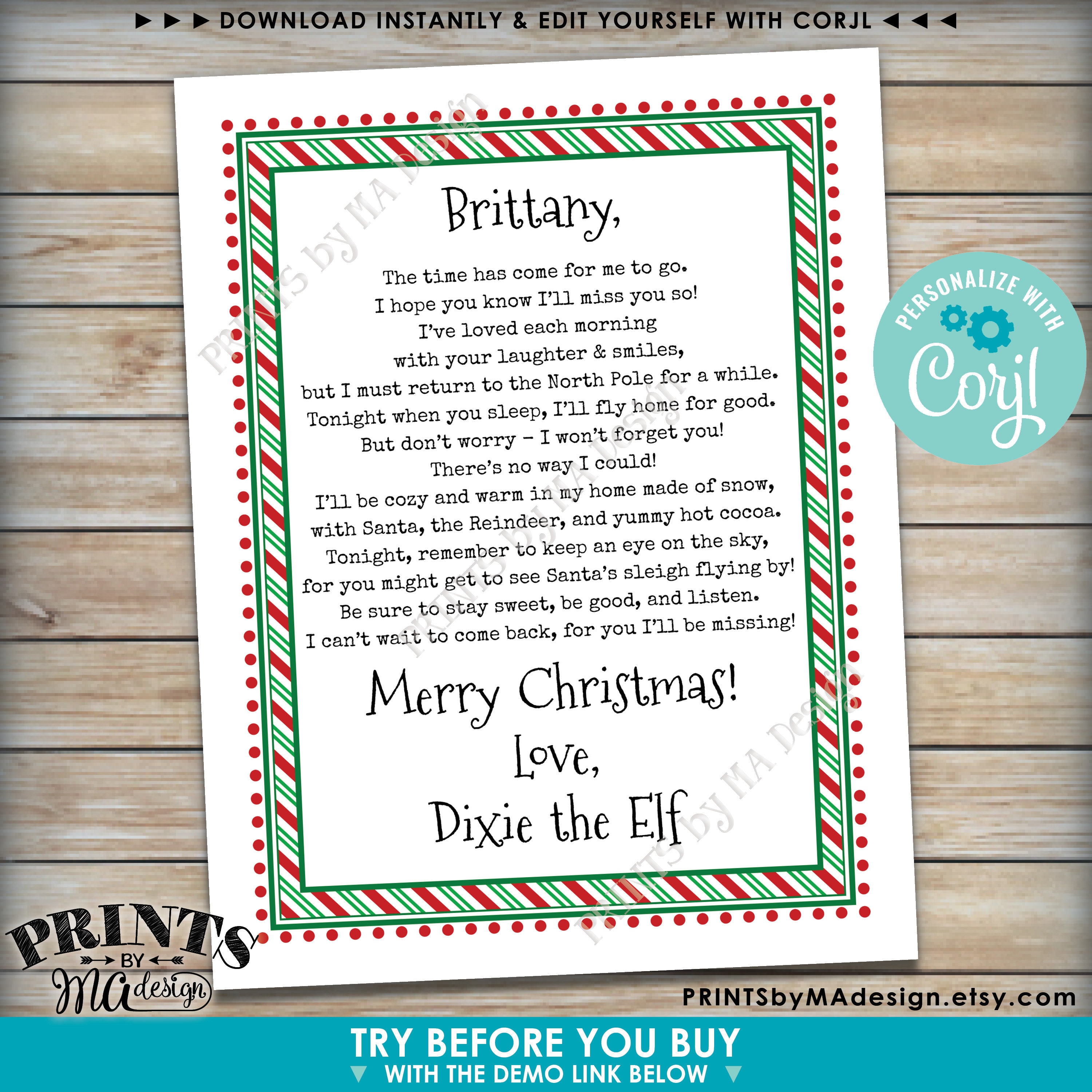 Christmas Elf Goodbye Letter to Kids, Bye Magic Elf Farewell Note, One ...