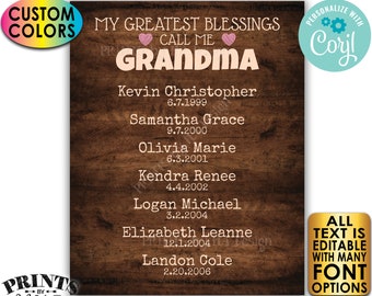 My Greatest Blessings Grandparent Gift, Grandma, Grandpa, Grandkids, PRINTABLE Rustic Wood Style Grandchildren Sign <Edit Yourself w/Corjl>
