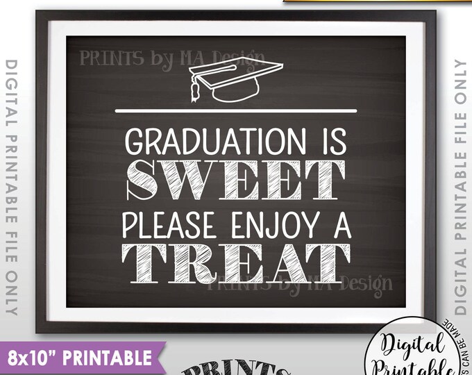 Graduation is Sweet Please Enjoy a Treat, Sweet Treat Graduation Party Sign, Grad Treat, 8x10” Chalkboard Style Printable Instant Download