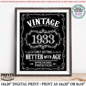1933 Birthday Sign, Vintage Better With Age Poster, Whiskey Theme ...