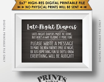 Late Night Diaper Sign, Late-Night Diapers Sign the Diaper Thoughts, Baby Shower Game, Chalkboard Style PRINTABLE 5x7” Instant Download Sign