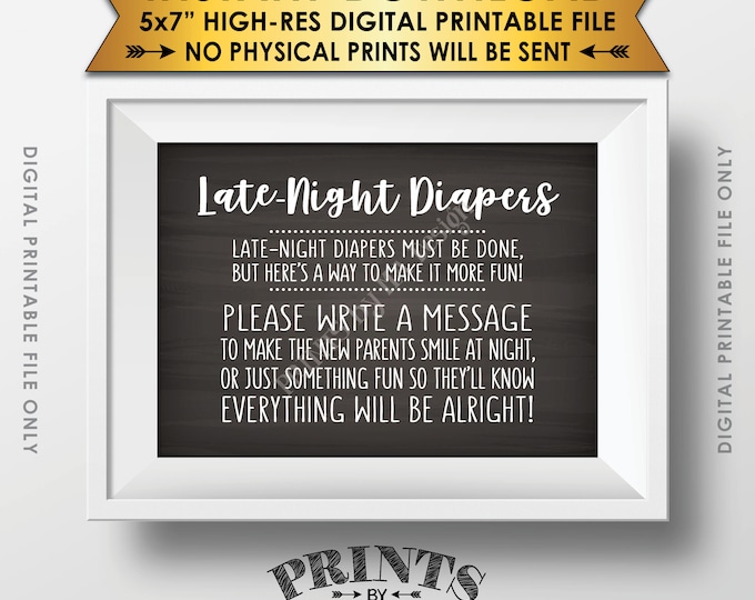 Late Night Diaper Sign, Late-Night Diapers Sign the Diaper Thoughts, Baby Shower Game, Chalkboard Style PRINTABLE 5x7” Instant Download Sign