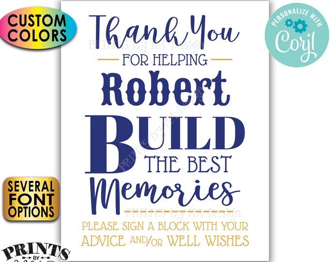 Thanks for Helping Build Memories, Sign a Block with Advice and/or Wishes, Custom PRINTABLE 8x10/16x20" Sign <Edit Yourself with Corjl>