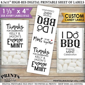 I Do BBQ Engagement Tic Tac Labels, Custom Engagement Party Candy Labels, 1-1/3x4" PRINTABLE EngageMINT Avery 8162 Stickers