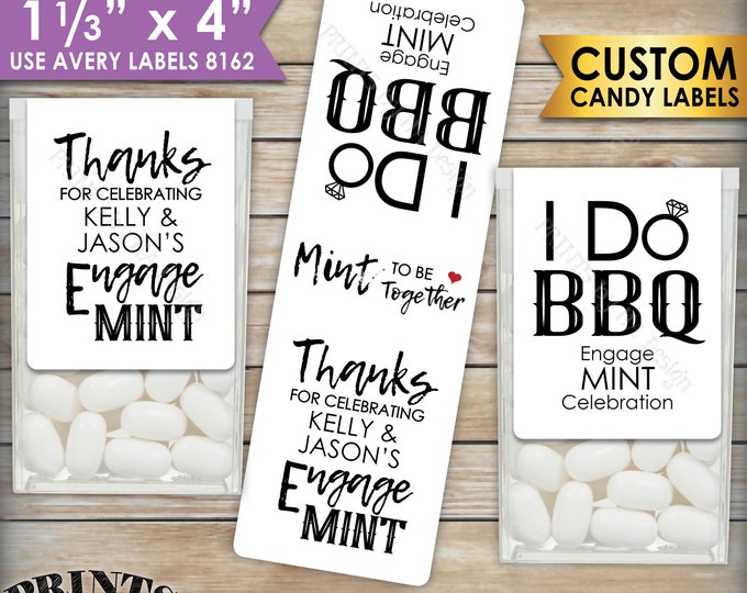 I Do BBQ Engagement Tic Tac Labels, Custom Engagement Party Candy Labels, 1-1/3x4" PRINTABLE EngageMINT Avery 8162 Stickers