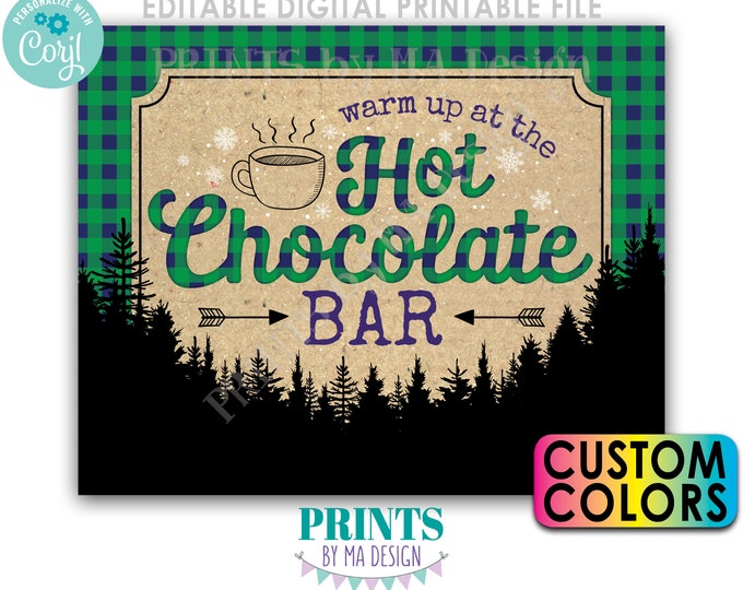 Lumberjack Hot Chocolate Sign, Buffalo Plaid Style Editable Design, Custom Colors & Some Text, PRINTABLE Sign <Edit Color Yourself w/Corjl>
