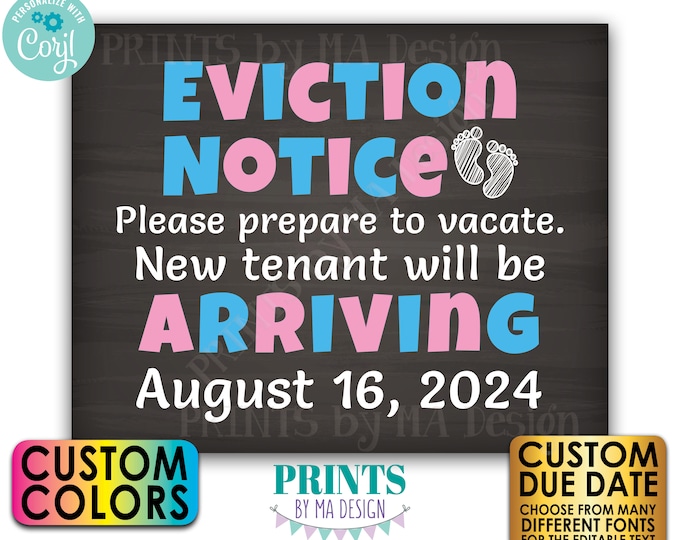 Eviction Notice Pregnancy Announcement, Prepare to Vacate for Baby Number 2, PRINTABLE 8x10/16x20” Baby #2 Sign <Edit Yourself with Corjl>