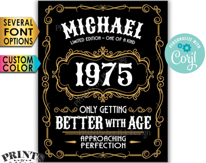 Vintage Birthday Sign, Better with Age Liquor Themed Party, Custom Name Year & Color, PRINTABLE 8x10/16x20” Sign <Edit Yourself with Corjl>