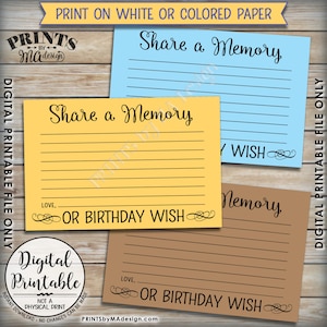 Share a Memory or Birthday Wish, Share a Memory Card, Please Leave a Memory, Wishes Birthday Party Decor, 4x6 Printable Instant Download image 3